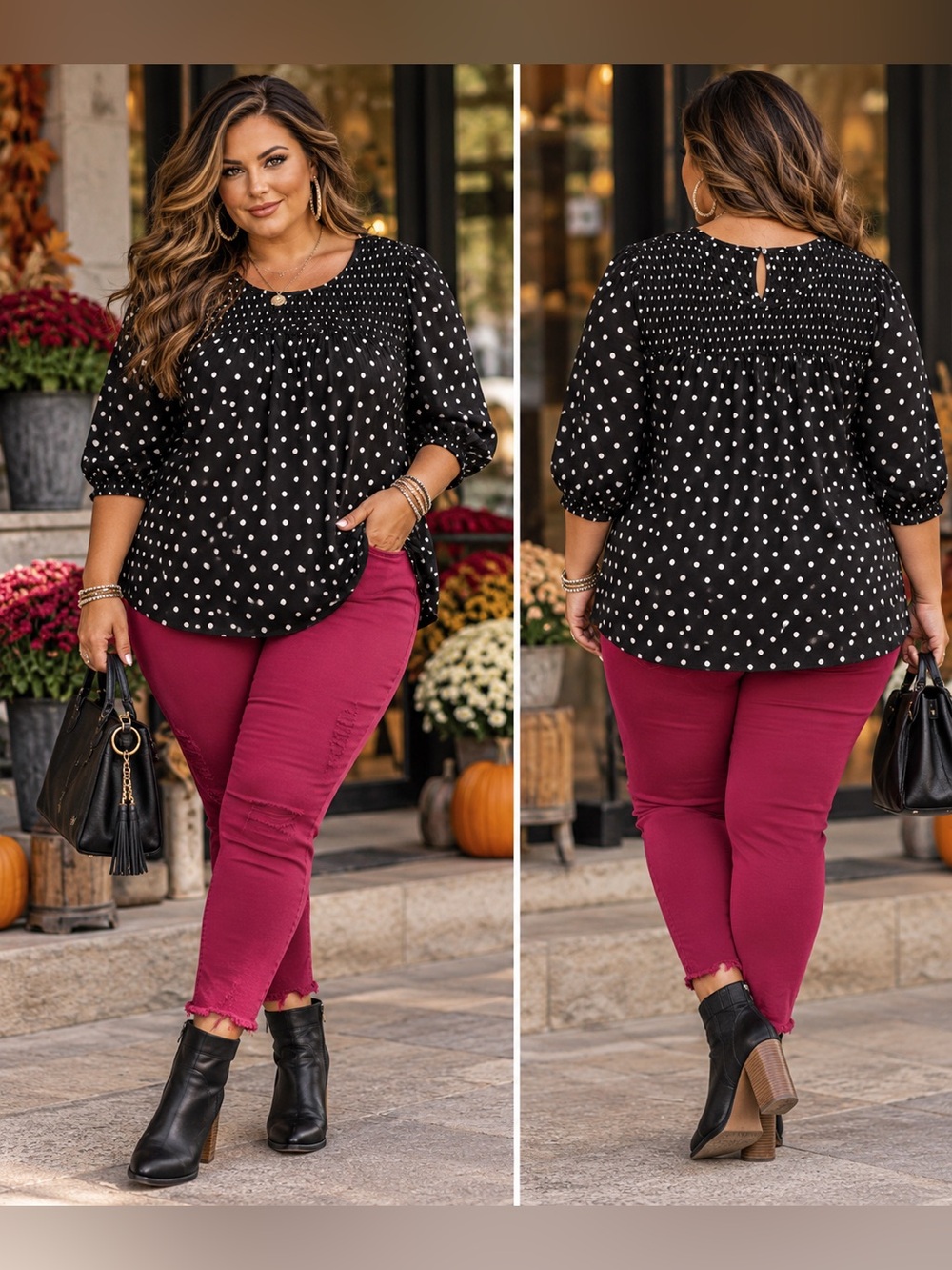CROFT & BARROW Smocked Three Quarter Sleeve Blouse NWT
